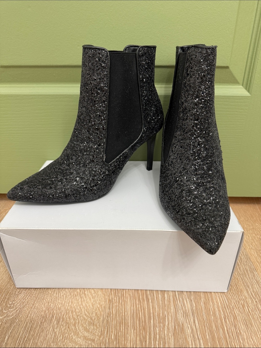 Zara Black Glitter Pointed Ankle Booties